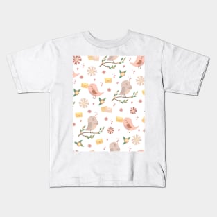 Bird Illustration Pattern Kids T-Shirt